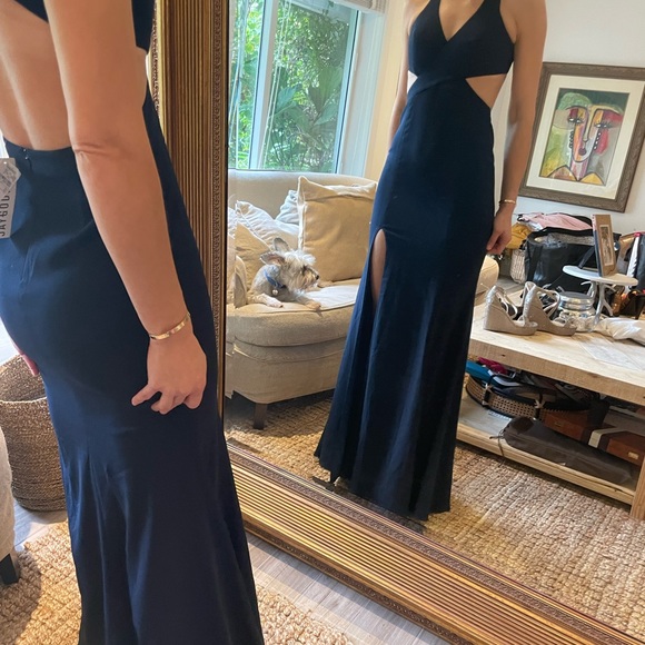 navy blue Jay Godfrey halter gown - Picture 3 of 17